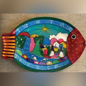 Colorful Hand-Painted Mexican folk art fish platter/wall art